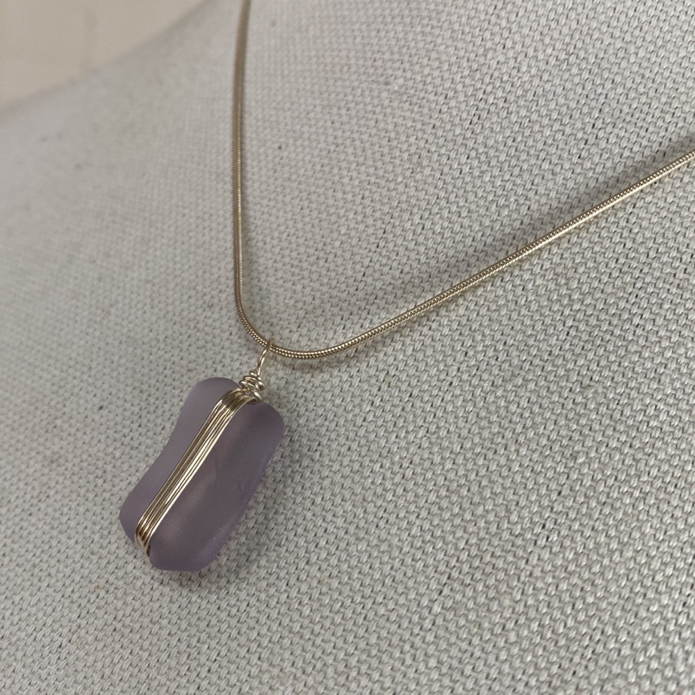 Frosted purple bead 925 silver necklace - Picture 2 of 9